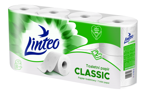 Toaletní papír Linteo Classic 8 rolí, 2-vrstvý, bílý