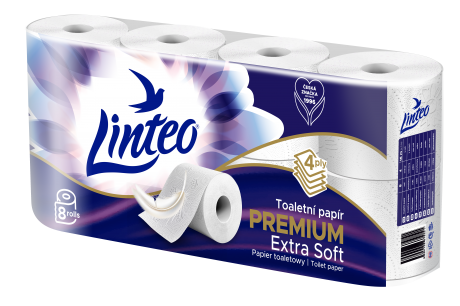 Toaletní papír Linteo – bílý, 4vrstvý, 8 rolí