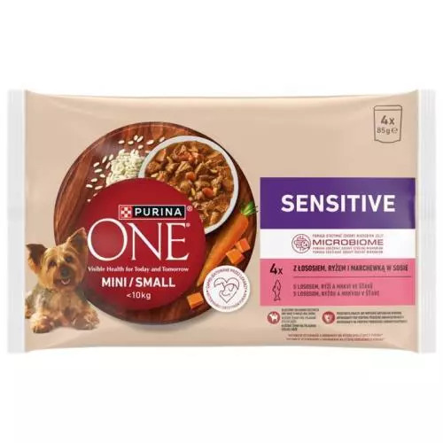 Purina One mini kapsičky mp sensitive losos ve šťávě @4x85g
