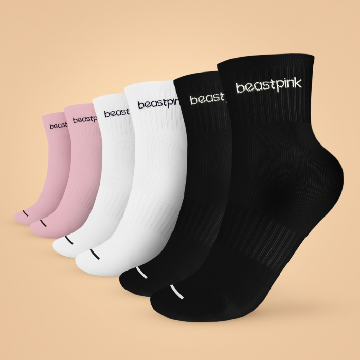 Ponožky Midhigh 3Pack White Black Pink - BeastPink