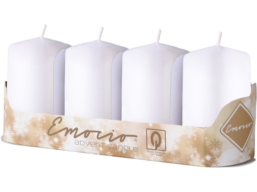Emocio adventní válcová svíčka 4 ks bílá 4x8 cm