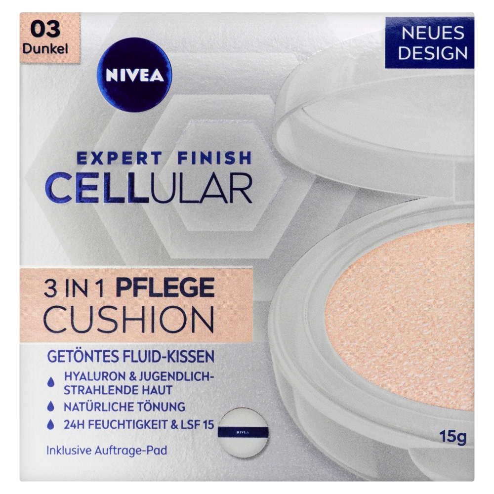 Levně Nivea Hyaluron Cellular Filler 3v1 pečující tónovací krém make-up v houbičce 03 Tmavý 15 g