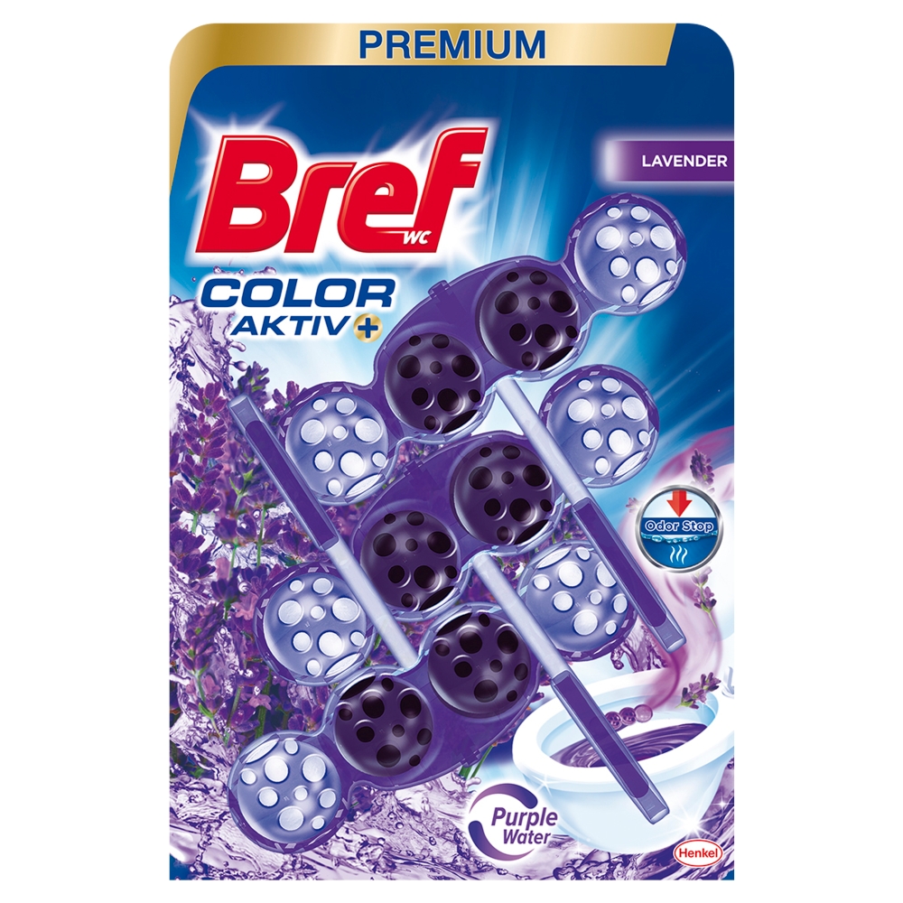 Levně Bref Color Aktiv tuhý WC blok Lavender 3 x 50 g