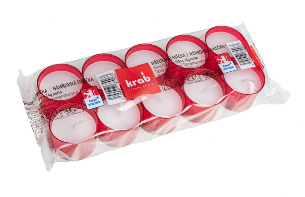 Krab Hřbitovní svíčka 24g 8h. 10ks červené lisované