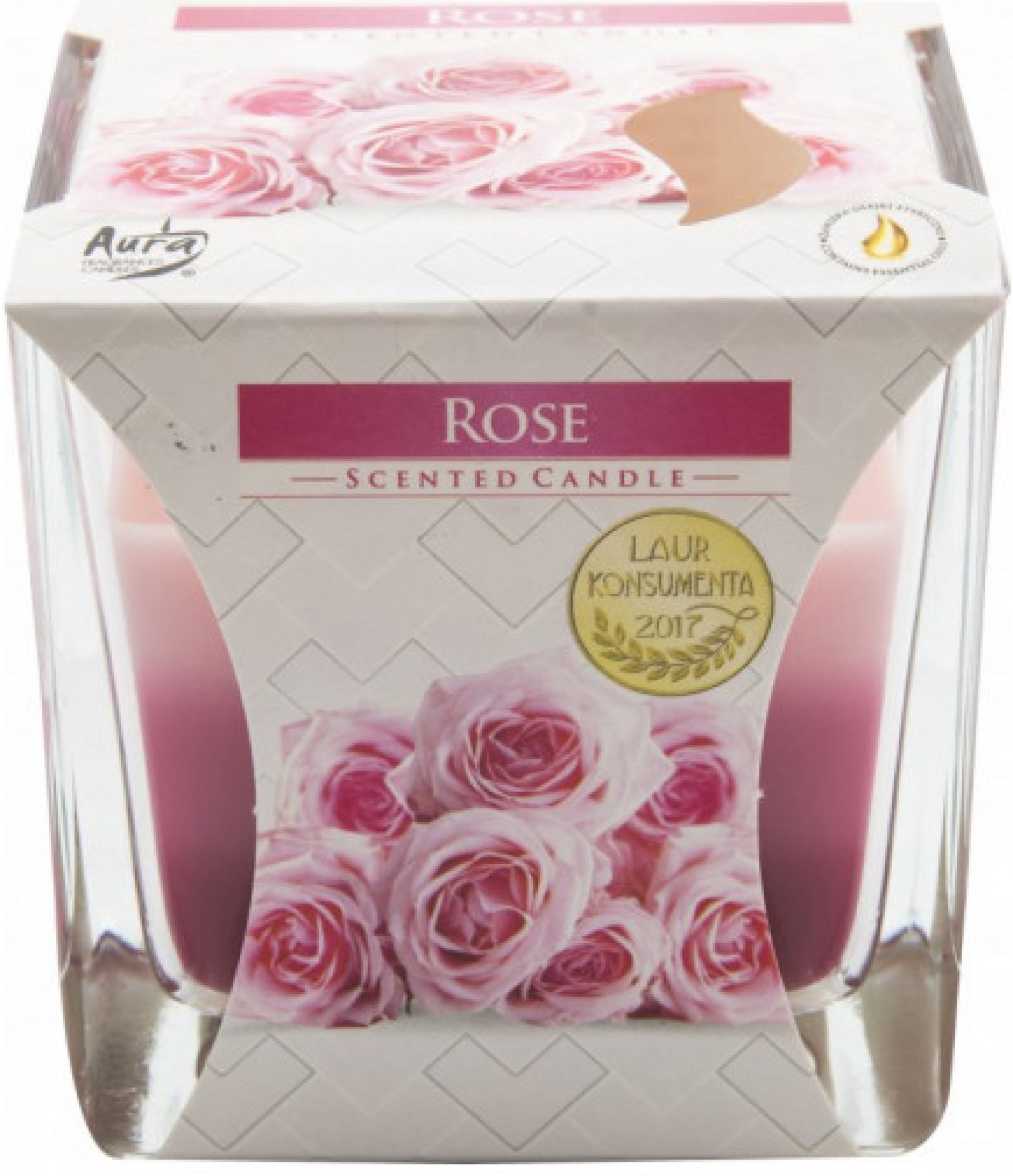 Bispol Tříbarevná vonná svíčka ve skle - Rose 170 g