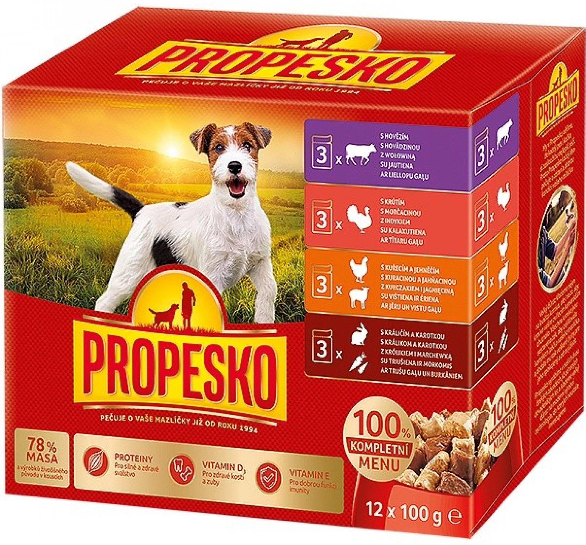 Propesko PES hovězí kuřecí králičí a losos kapsa 100 g (12 pack)