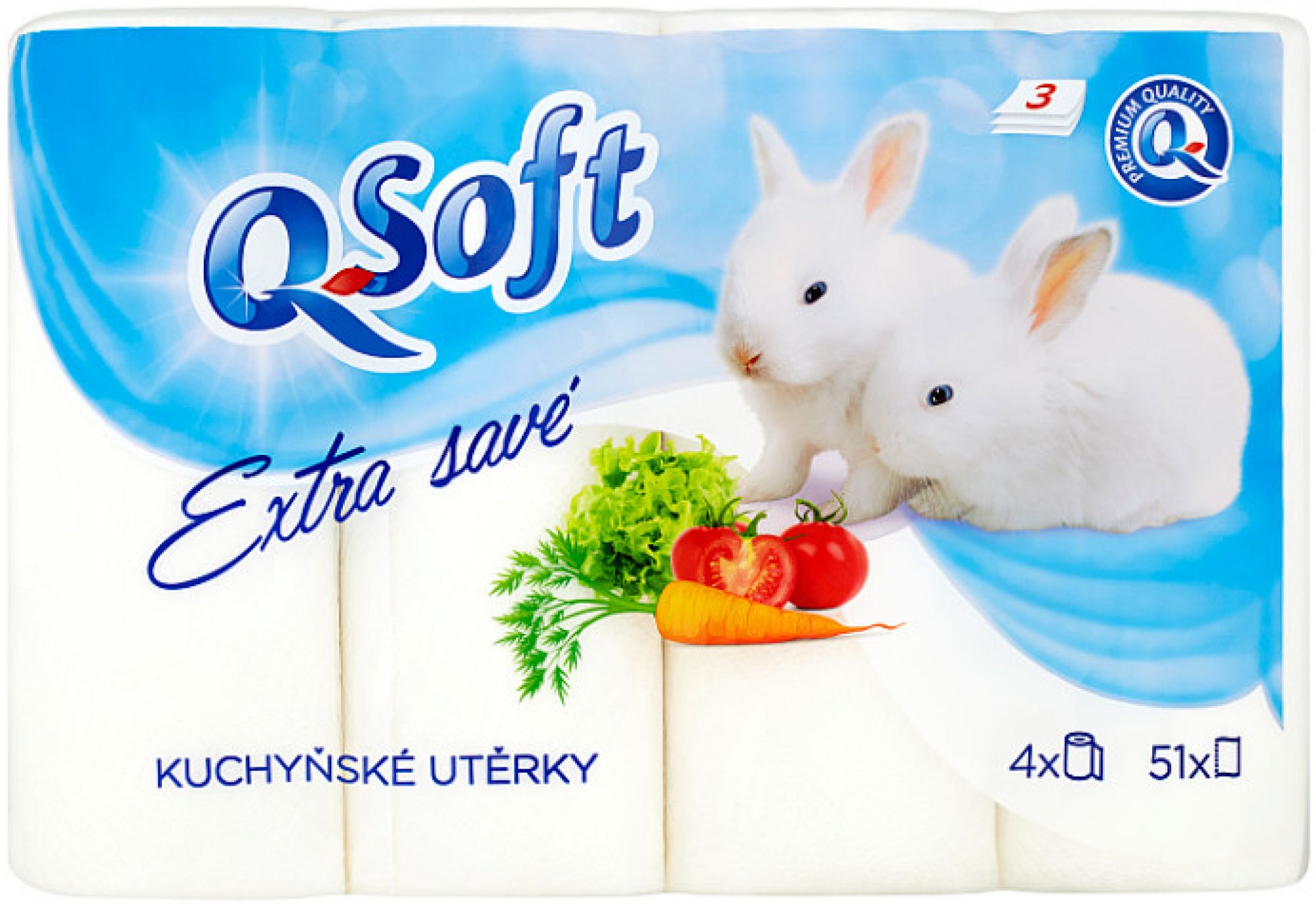 Q-Soft Kuchyňské utěrky extra savé 3 vrstvé 4 ks