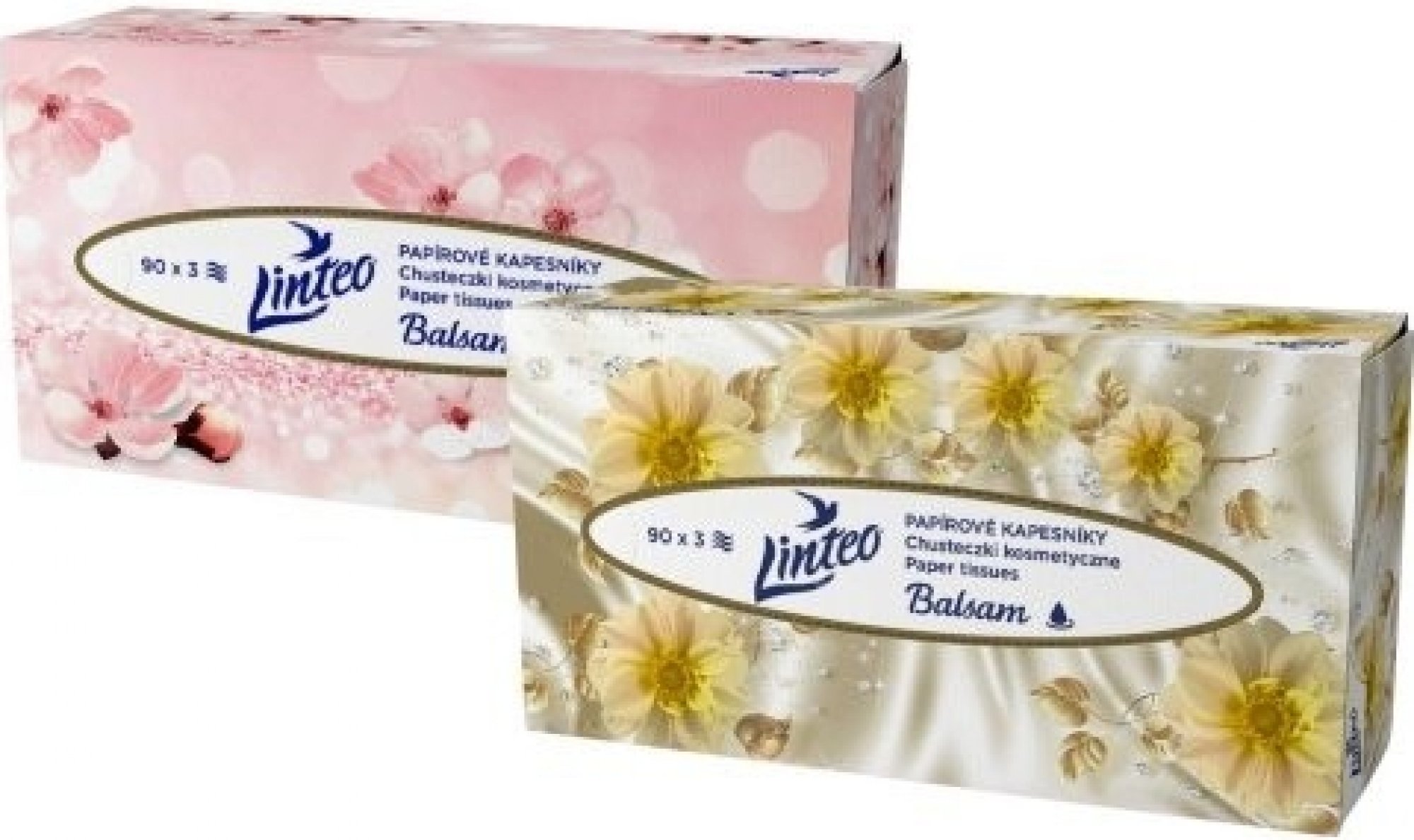 Linteo papírové kapesníčky s balzámem v krabičce 3-vrtsvé 90 ks