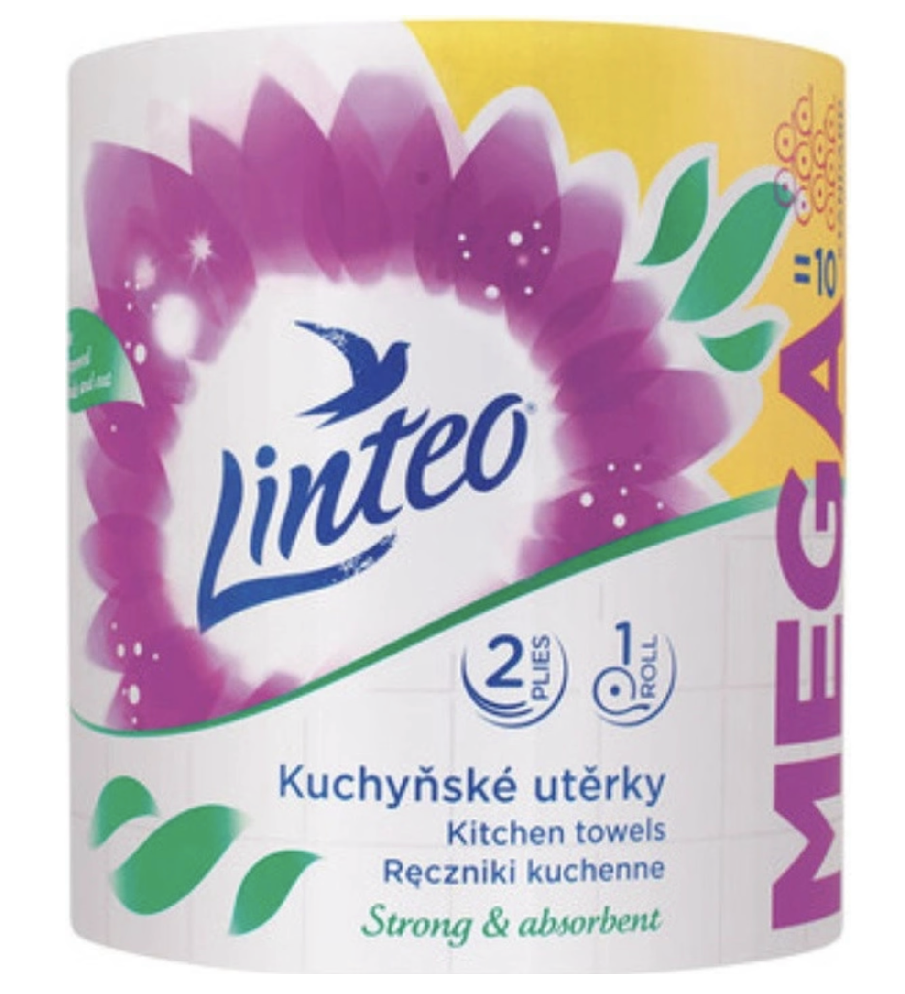 Kuchyňské utěrky Linteo MEGA bílé, 2-vrstvé - 1 role