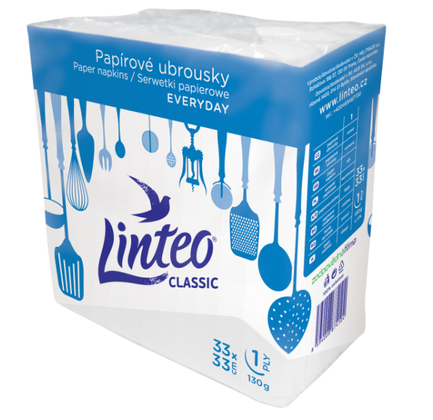 Linteo Classic 1 vrstvé bílé papírové ubrousky, 33 x 33 cm, 130g