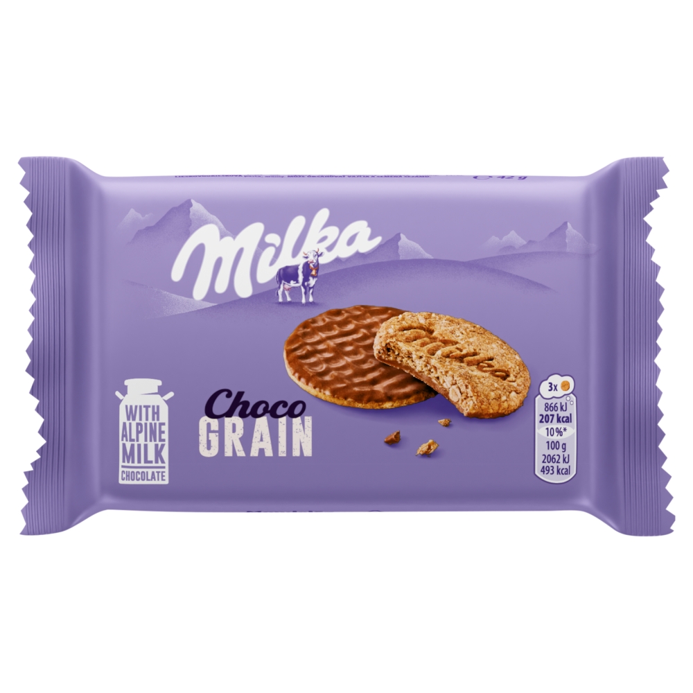 Levně Milka Choco Grain sušenka polomáčená, mléčná čokoláda 42g