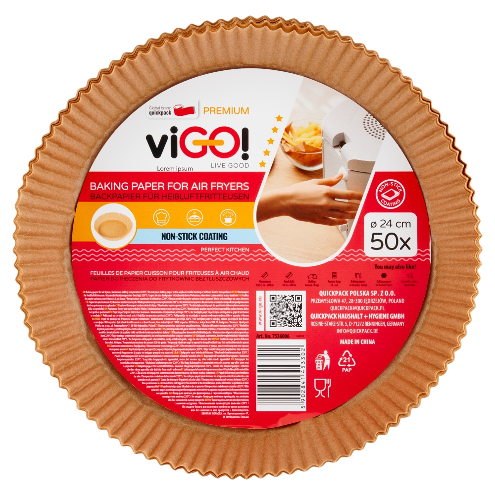 Paclan Vigo  pečicí papír 24 cm do horkovzdušné fritézy 50 ks