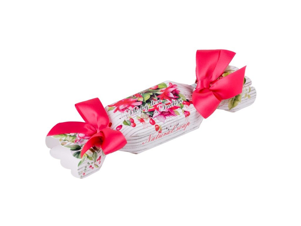 Seife „Schönen Tag noch“ mit Fuchsia in einer rosa Schachtel, 20 g