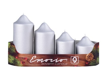 Emocio Adventskerzen, 4 Stück, Durchmesser 50 mm, exklusive matte Silberkerzen