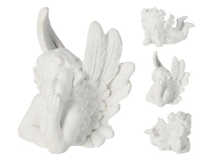 Engel Polyresin, liegend, Mischung, weiß