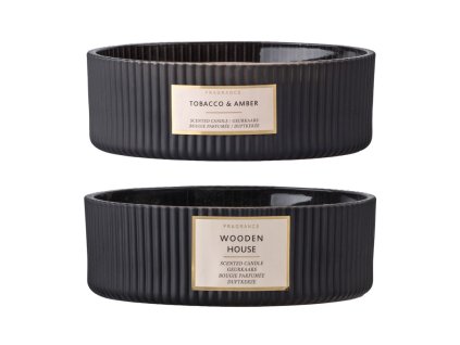 Kerze in geriffeltem Glas, Duftmischung, schwarz, 178 x 60 mm