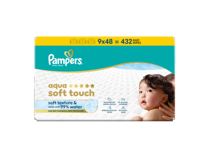 Pampers Feuchttücher (9 x 48 Stück) AqSoft Touch