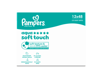 Pampers Feuchttücher (12 x 48 Stück) AqSoft Touch