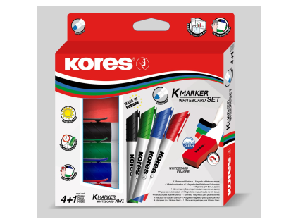 Kores KM Plus Whiteboard-Marker, 4 Stück + Schwamm