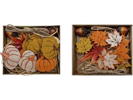 Set mit Blättern und Eicheln / Kürbissen und Eicheln, 14 Stück