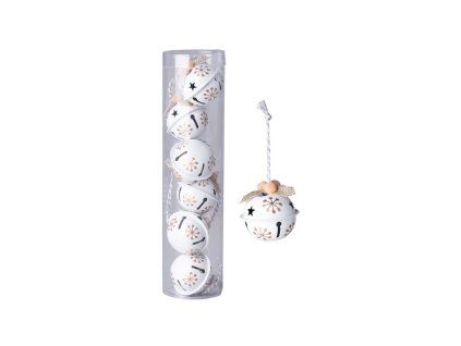 Dekorative Glöckchen, 6 Stück, 40 mm, weiß-braune Farbkombination