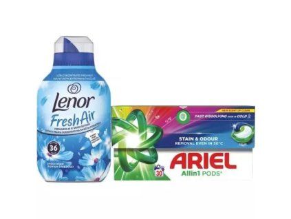 Ariel Farbkapseln, 30 Stück + Lenor Weichspüler Fresh Wind, 504 ml/36 lb