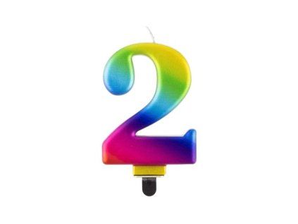 Kerze – Nummer „2“, Regenbogen, 8 cm, 1 Stück