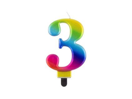 Kerze – Nummer „3“, Regenbogen, 8 cm, 1 Stück