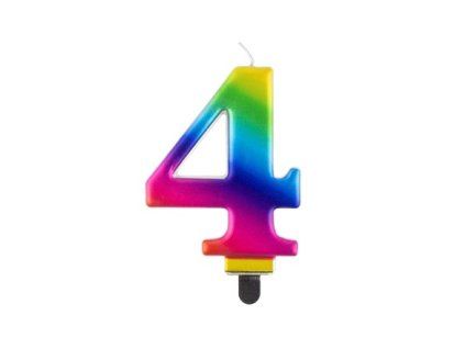 Kerze – Nummer „4“, Regenbogen, 8 cm, 1 Stück