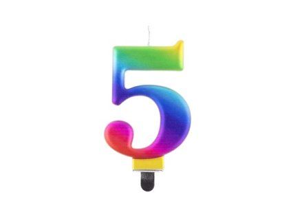 Kerze – Nummer „5“, Regenbogen, 8 cm, 1 Stück