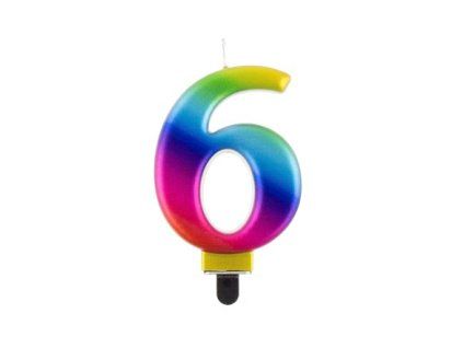 Kerze – Nummer „6“, Regenbogen, 8 cm, 1 Stück