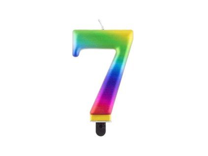 Kerze – Nummer „7“, Regenbogen, 8 cm, 1 Stück