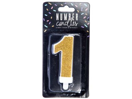 PARTYDEKO Kerze Nummer „1“ gold 7 cm 1 Stück