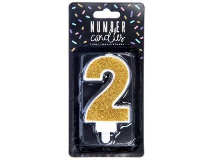PARTYDEKO Kerze Nummer „2“ gold 7 cm 1 Stück