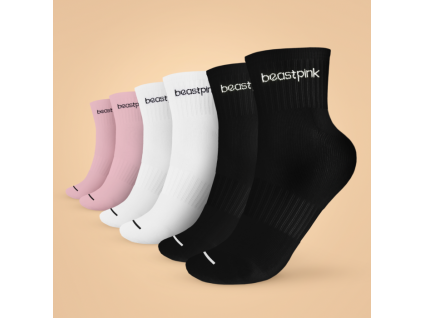 Socken, mittelhoch, 3er-Pack, Weiß, Schwarz, Rosa - BeastPink