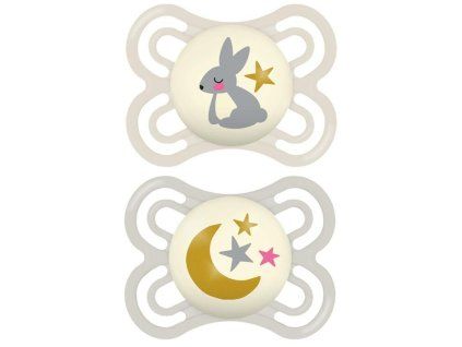MAM Schnuller Perfect Night 0+m, Doppelbox beige/grau