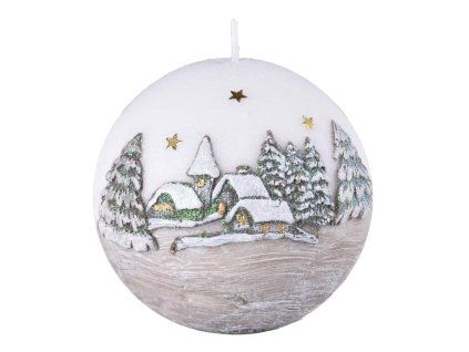 LED-Weihnachtskugelkerze, Winterlandschaft, cremefarben, 10 x 10 cm