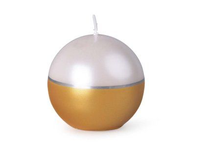 Weihnachtskugelkerze, gold-weiß, 7x7 cm