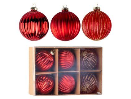 Glasbaumschmuck, rot, 6 Stück, 8 cm