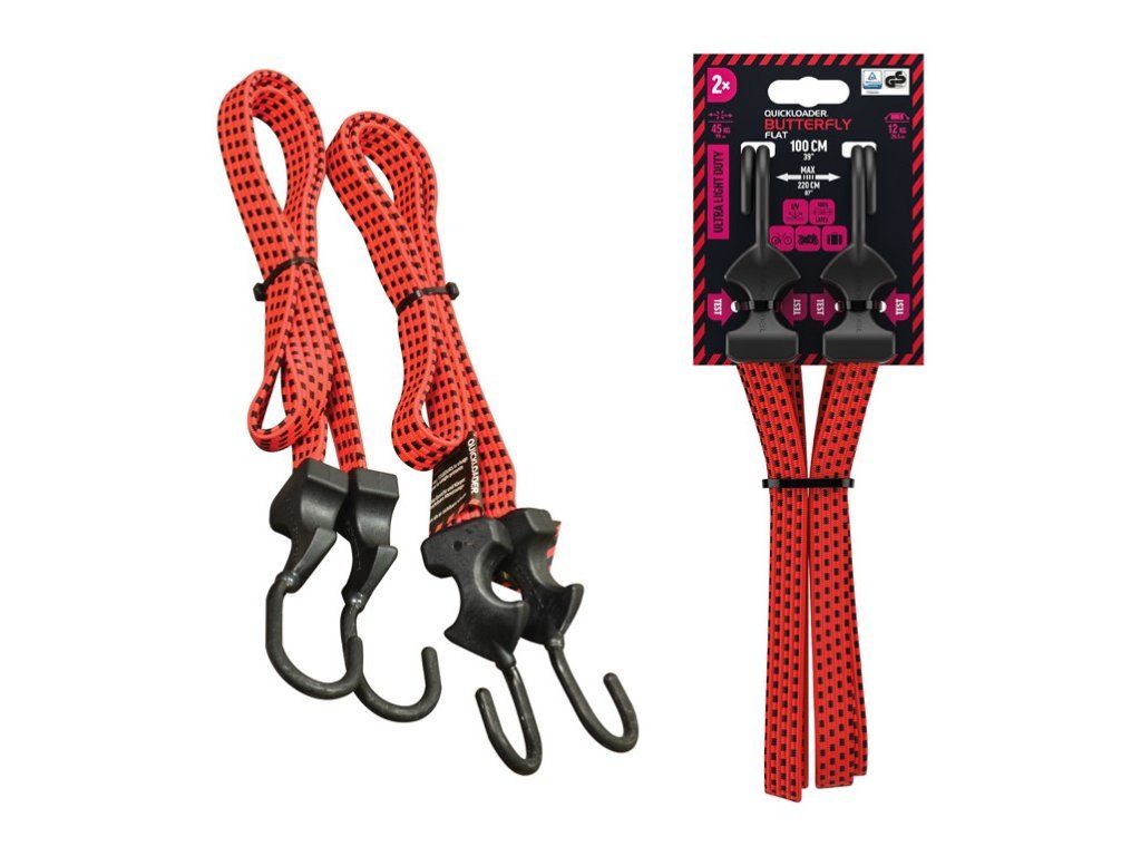 Cuerda elástica plana tipo mariposa QUICKLOADER® 24 kg • 100 cm • Paquete de 2