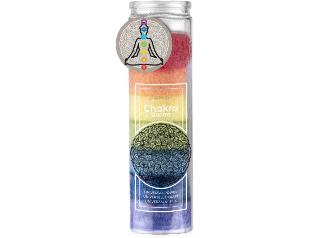 Vela Emocio en vidrio estearino Chakra 7 capas de colores