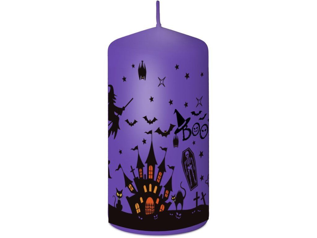Vela cilíndrica perfumada – Boo, color morado, 60×110 mm