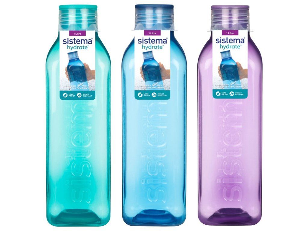 Sistema Hydrate Square Botella cuadrada de 1 l con tapón de rosca, surtido de colores