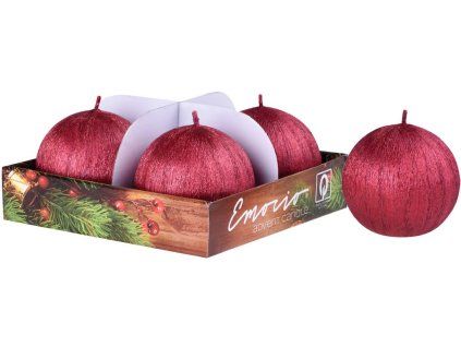 Bola de Adviento Emocio, 4 unidades, 60 mm, velas rojas rayadas
