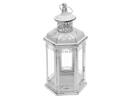 Linterna hexagonal de metal blanco de 250 mm