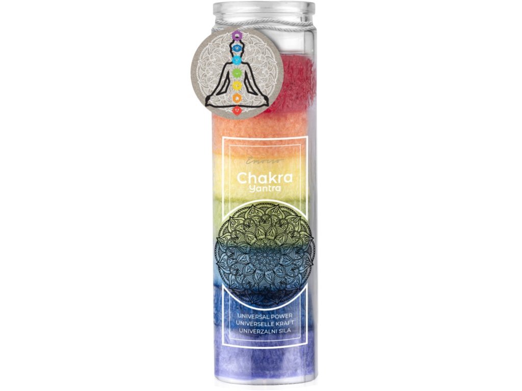 Bougie Emocio en verre stéarine Chakra 7 couches colorées