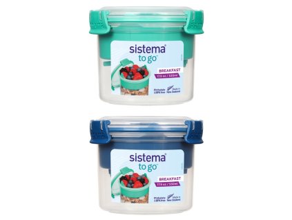 Boîte à goûter Sistema avec bol et cuillère To Go Breakfast 530 ml, assortiment de couleurs
