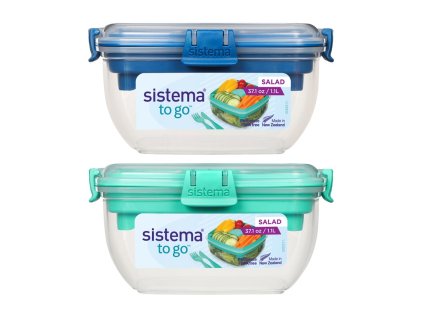 Boîte à salade Sistema To Go avec compartiments séparés et couverts, 1,1 l, couleurs assorties