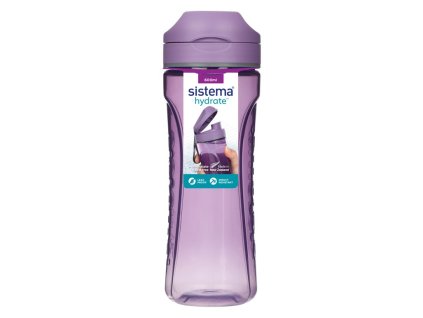 Bouteille Sistema Tritan avec sangle Hydrate Swift Flip Top 600 ml, violette