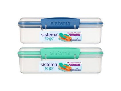 Boîte à goûter Sistema To Go Snack Attack avec compartiment séparé 410 ml, couleurs assorties
